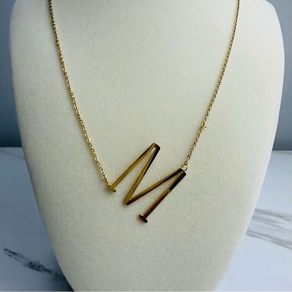 Gold Plated Stainless Steel No Tarnish M Initial Necklace - Picture 4 of 9